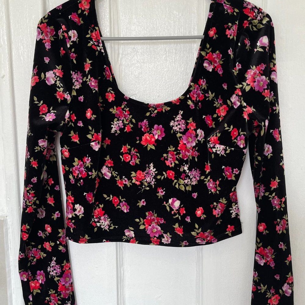 Urban Renewal Remnants Floral Velvet Long Sleeve Shirt
